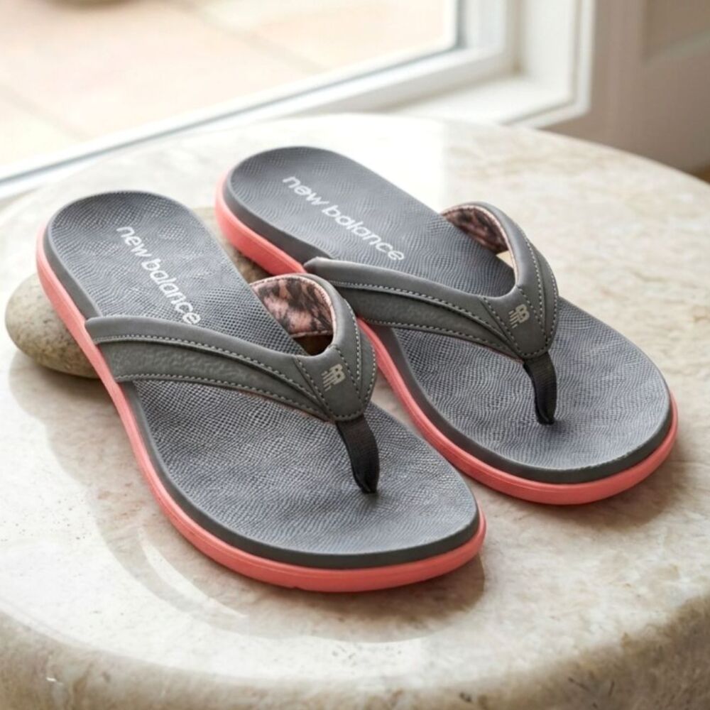 New Balance Gray Pink Thong Flip Flops Sandals Size 6 Comfort Cushioned Slide